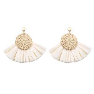 Bamboo Rattan  Raffia Fan Tassel Ladies Earrings